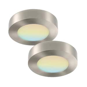 2-Pack 5.5 in. Round Color Selectable Integrated LED Flush Mount Downlight, Brushed Nickel