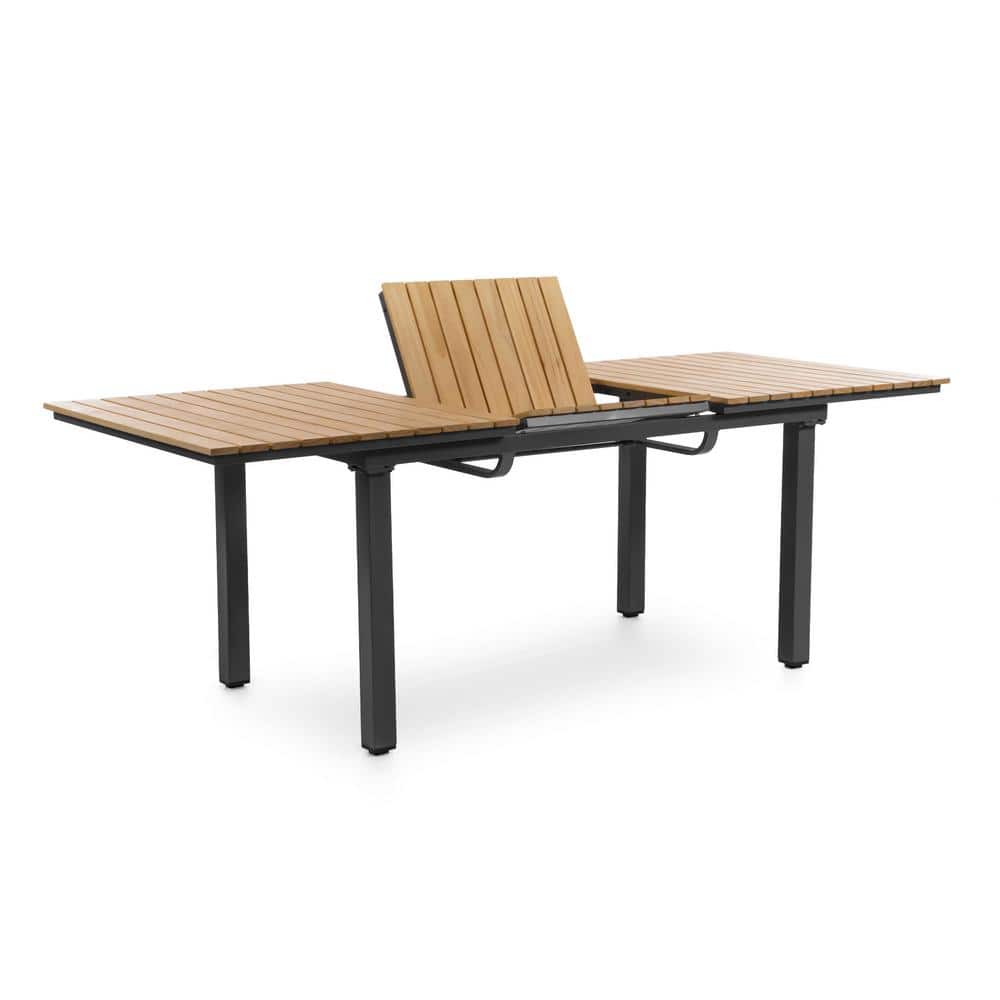 84" Teak and Rattan Outdoor Dining Set with Beige Cushions