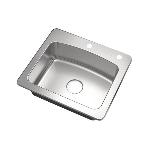 Dual Mount 18-Gauge Stainless Steel 25 in. 2-Hole Single Bowl Kitchen Sink with Grid and Drain Assembly