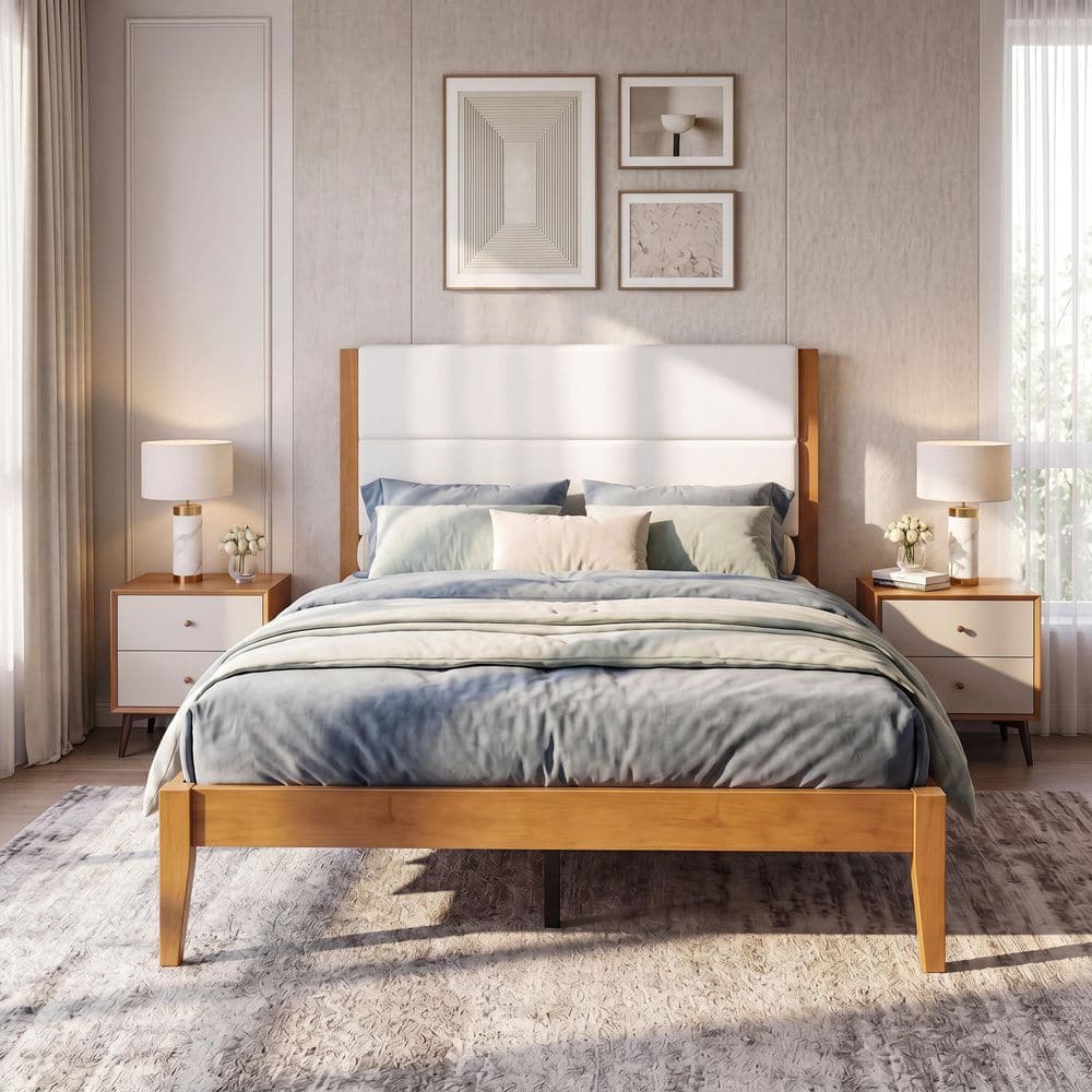 Brown MDF Wood Frame Queen Platform Bed with Upholstered Headboard price history on PriceWatchPro