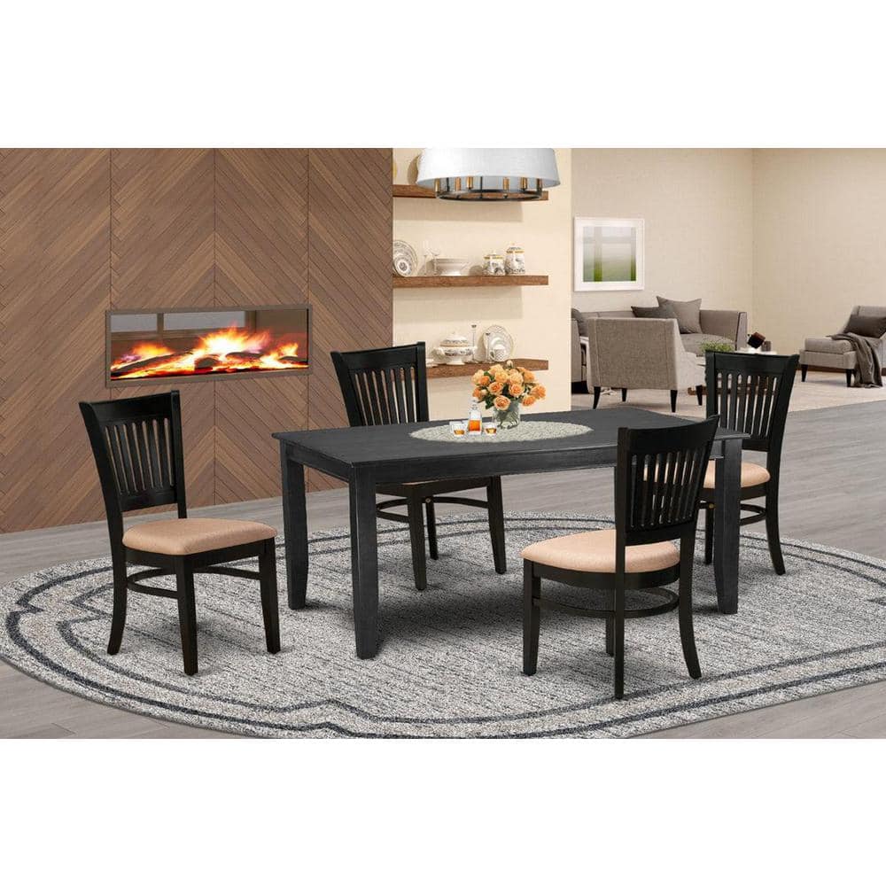 5-Piece Black Finish Solid Wood Top - Rectangular Dining Room Set Seats-4