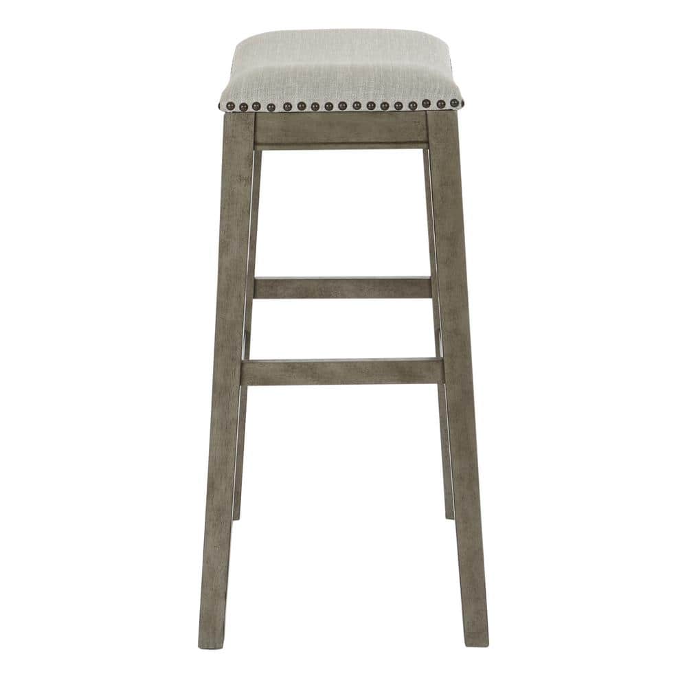 Gray Adjustable Backless Saddle Style Wood and Metal Bar Stool