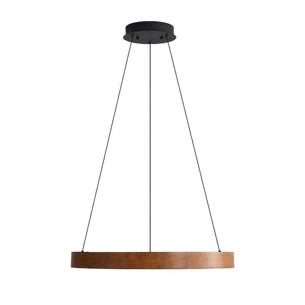 Anello 45-Watt 1 Light Walnut Circle Integrated LED Pendant Light with No Shade
