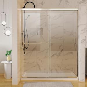 60 in. W x 72 in. H Double Sliding Framed Shower Door in Brushed Nickel Finish with Tempered Glass