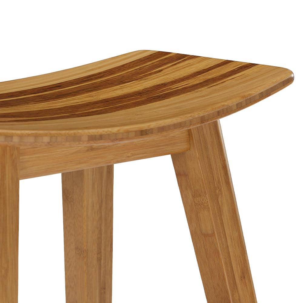 Caramelized Bamboo Saddle Counter Stool with Exotic Tiger Inlay