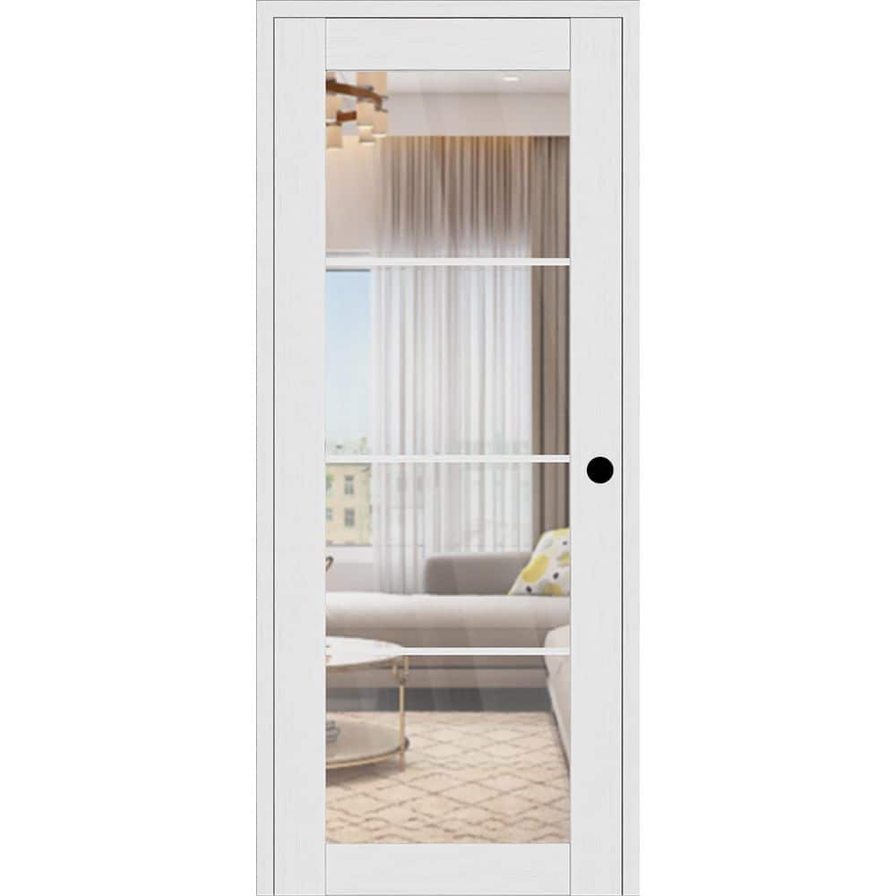 Paola 4 Lite DIY-Friendly 30 in. x 96 in. Left-Handed Clear Glass Bianco Noble Composite Single Prehung Interior Door price history on PriceWatchPro
