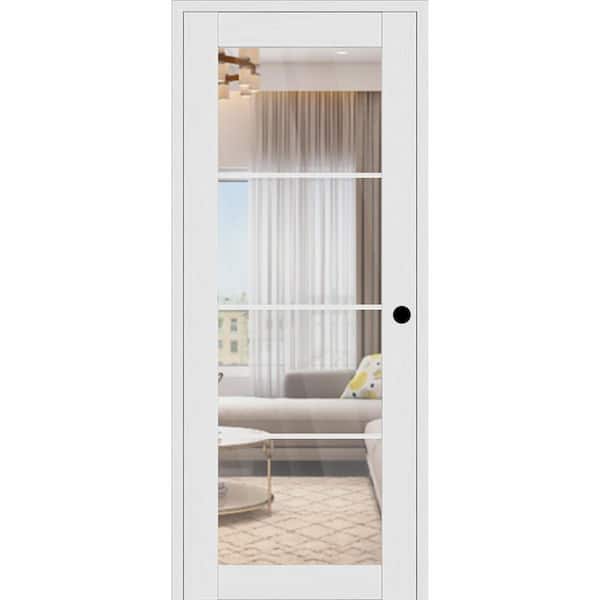 Paola 4 Lite DIY-Friendly 32 in. x 80 in. Left-Handed Clear Glass Bianco Noble Composite Single Prehung Interior Door