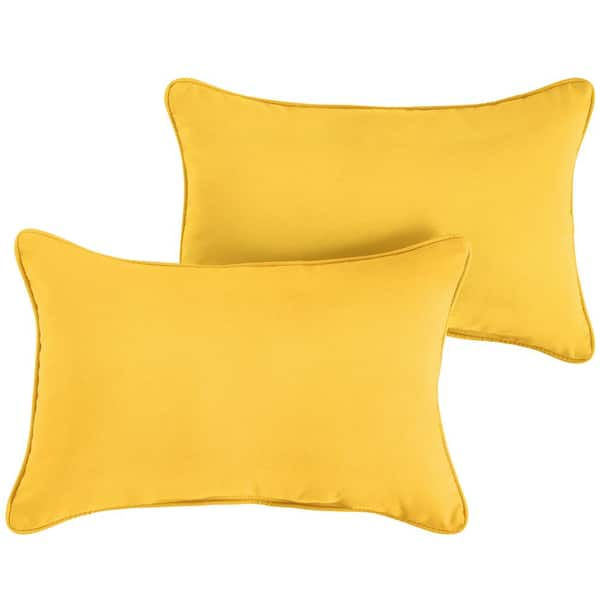 SORRA HOME Sunbrella Sunflower Yellow Rectangular Outdoor Corded Lumbar Pillows (2-Pack)