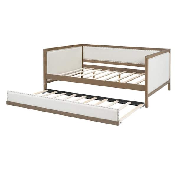 Qualler Brown Full Size Daybed with Twin Size Trundle and Nailhead Decoration