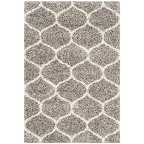 SAFAVIEH Hudson Shag Gray/Ivory 6 ft. x 9 ft. Geometric Trellis Area Rug