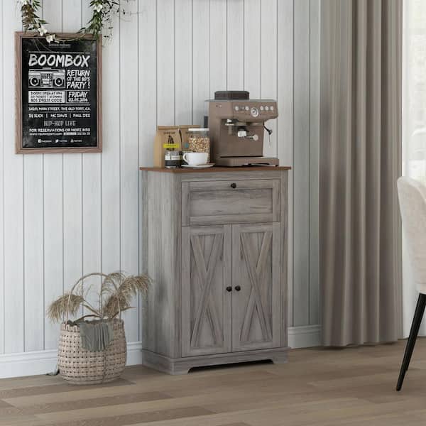 HOMCOM Gray 31.1 in. Accent Cabinet with Adjustable Shelves
