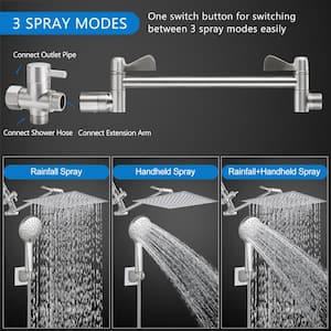 8-spray Patterns 12 in. Wall Mount Dual Shower Head and Handheld Shower Head 2.2 GPM with Waterfall in Brushed Nickel