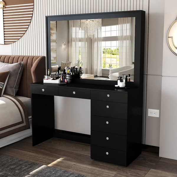BOAHAUS Joan Black Finish, 7-Drawers 51 in. W Dresser with Mirror