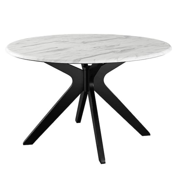 MODWAY Traverse 50 in. Black White Round Performance Artificial Marble Dining Table Seats-4