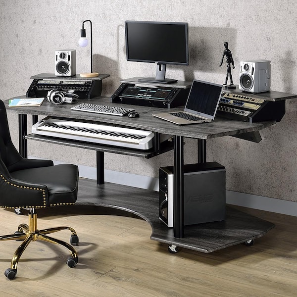Eleazar 40 in. Curve Black Oak Metal Music Recording Studio Computer Desk