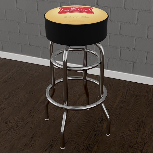 Unbranded Miller High Life Logo 31 in. Yellow Backless Metal Bar Stool with Vinyl Seat