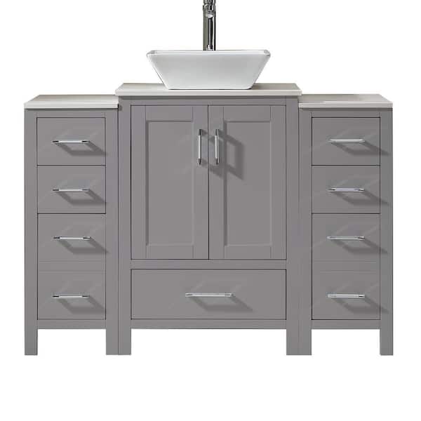 Xspracer Foyil 48 in. W x 22 in. D x 34 in. H Vanity in Gray with Engineer Stone Top in White and Porcelain Basin in White