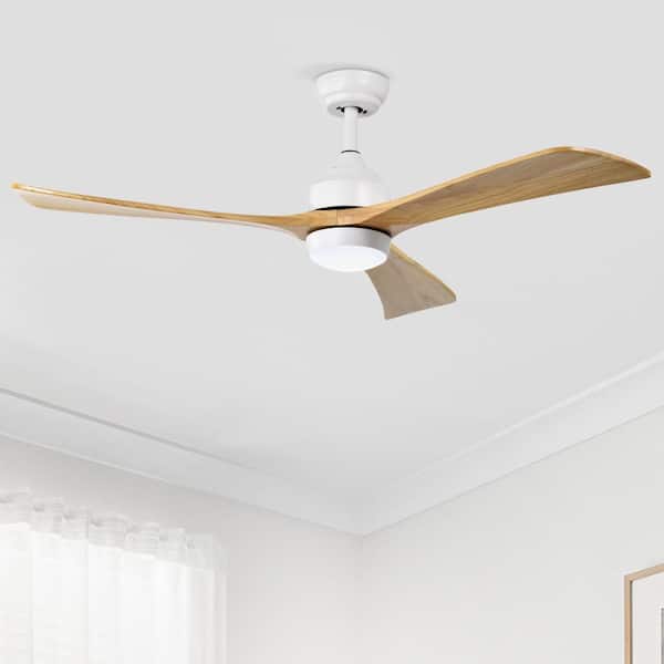 52 in. Indoor White Ceiling Fan with LED Light, Solid Wood Blades, Remote Control