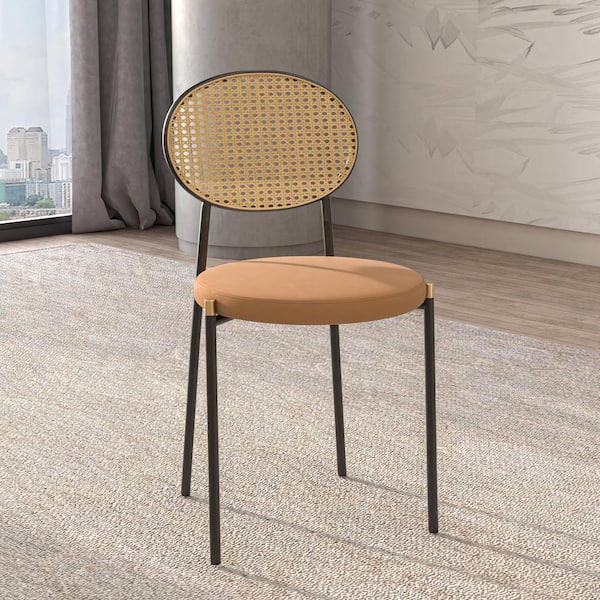 Brown Euston Modern Wicker Dining Chair with Velvet Round Seat