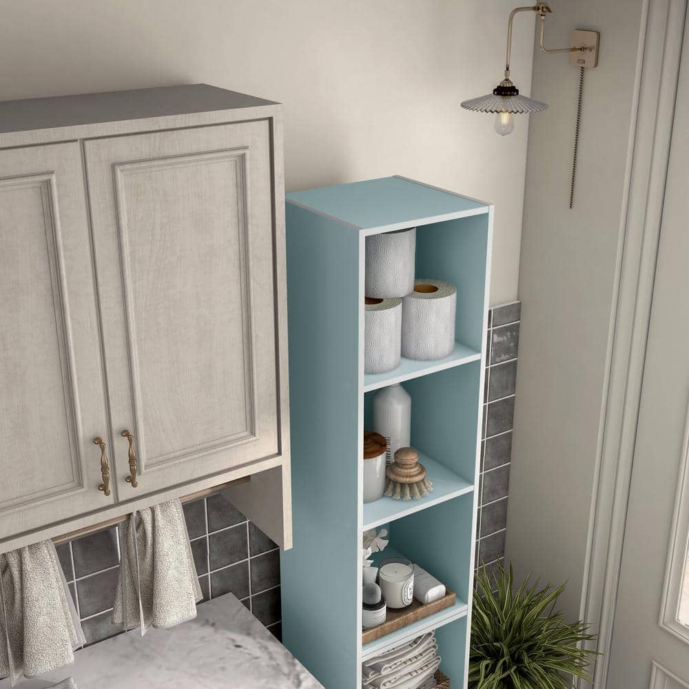 Light Blue Stackable 3-Cube Wood Bookcase for Kids