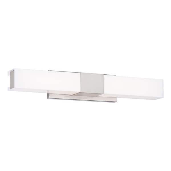 Studio 26 in. 1 Light Selectable 3CCT Brushed Nickel LED Bathroom Vanity and Wall Light Bar with White Acrylic Shade
