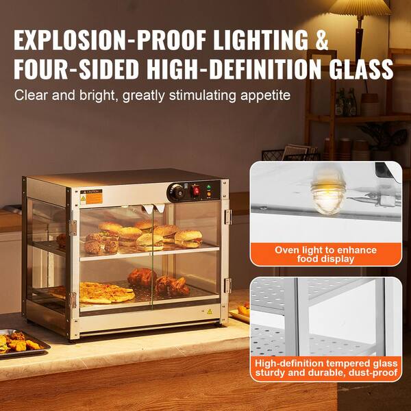SVOPES 2-Tier Silver Food Warmer Display, 800W, 58L Capacity
