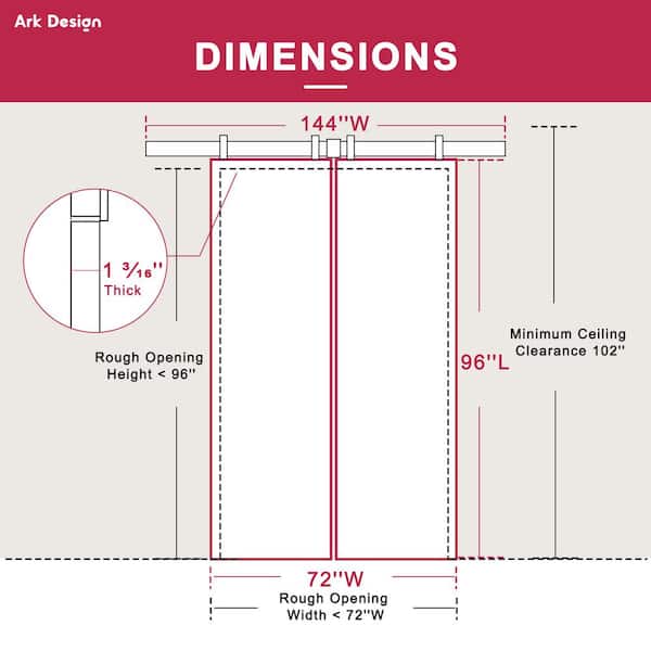 72 in. x 96 in. White Paneled H Style White Primed MDF Sliding Barn Door with Hardware Kit With Soft Close
