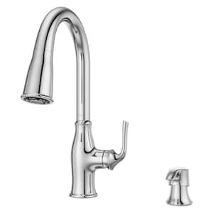 Rosslyn Single Handle Pull Down Sprayer Kitchen Faucet with Deckplate Included in Polished Chrome