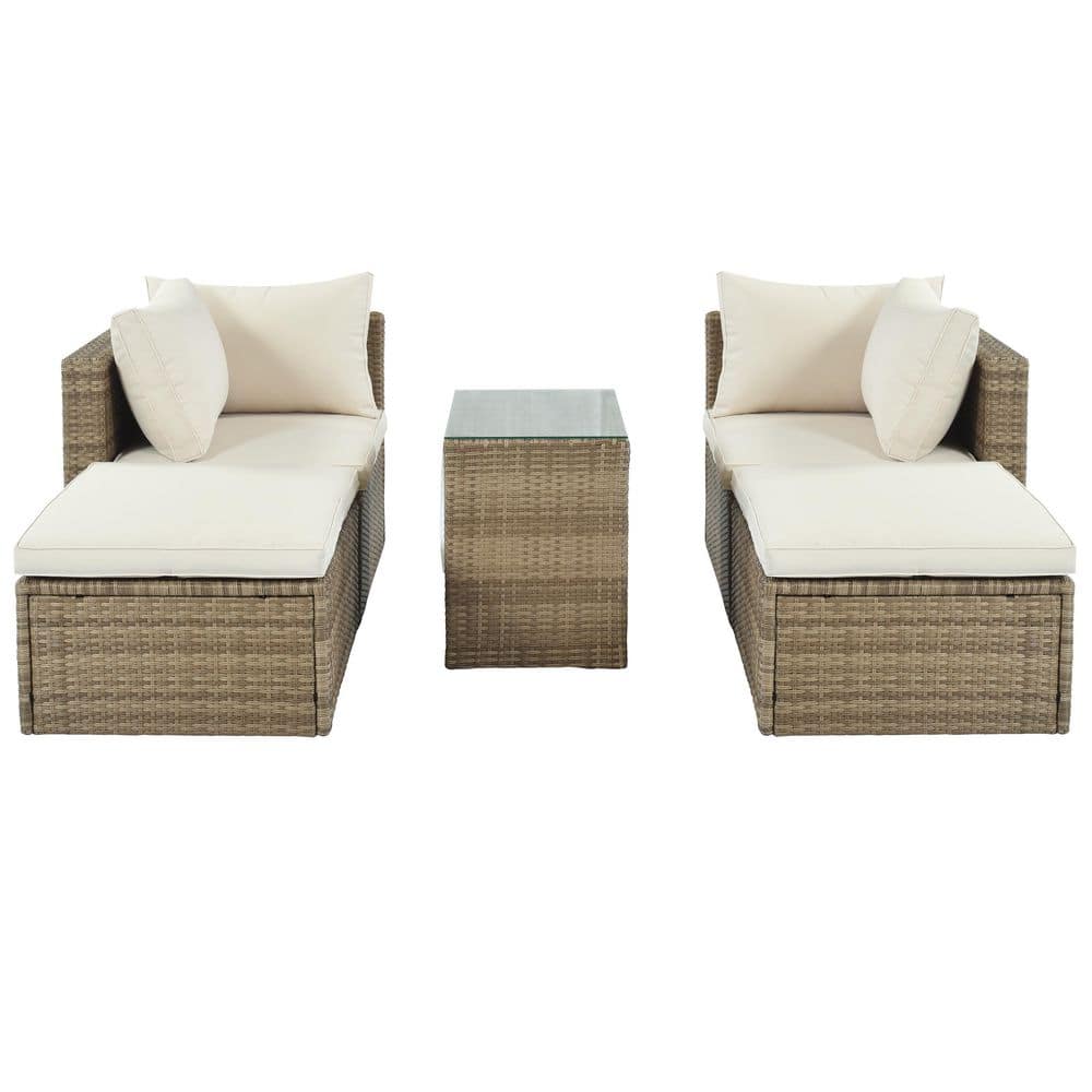 TIRAMISUBEST 5Piece Wicker Patio Conversation Sectional Seating Set