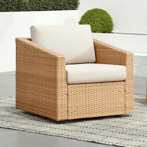 Cyril Brown Fabric 360° Swivel Wicker Accent Chair with Beige Cushions for Living Room or Backyard for Outdoor & Indoor