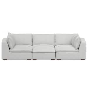 Jasmine 124 in. Straight Arm Velvety Chenille Performance Fabric U-Shaped Pit Sectional Modular Sofa in Cloud Grey