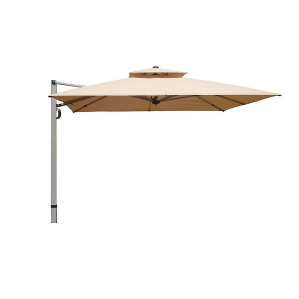 9 ft. Square Aluminum Cantilever Tilt Patio Umbrella in Beige with Center Pole