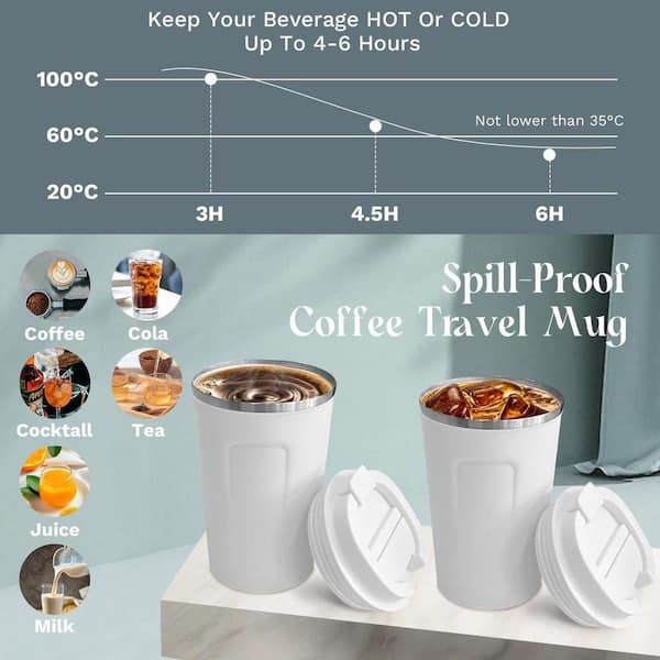 Unbranded 12 oz White Stainless Steel Insulated Travel Mug with Lid Double  Wall Vacuum Leakproof Thermal Coffee Cup 1 Piece 29ESA05638