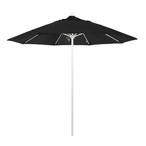 9 ft. White Aluminum Commercial Market Patio Umbrella with Fiberglass Ribs and Push Lift in Black Sunbrella