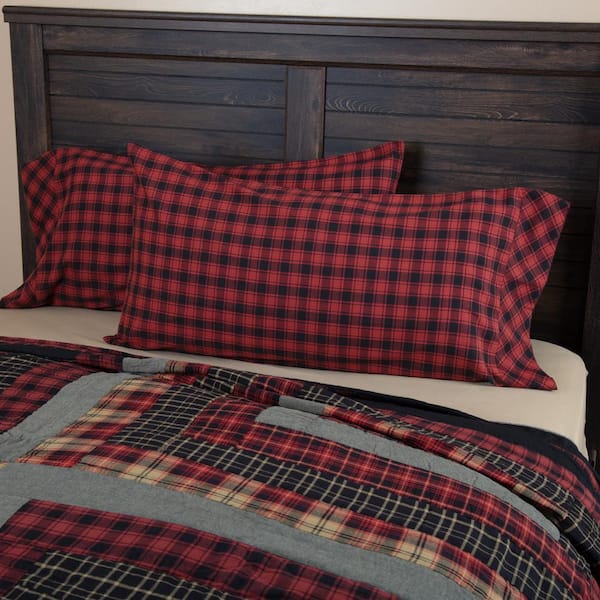 Cumberland Red Black Rustic Plaid Cotton King Pillowcase (Set of 2)