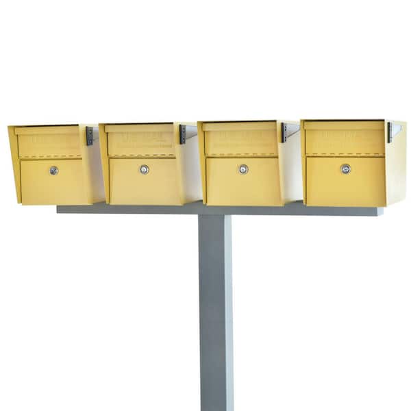 Mail Manager X4 Locking Mailbox Combo Kit w/ Granite In-Ground Post, Marigold, 4 Way Multi Mount High Security Cluster