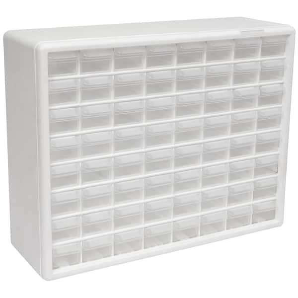 Akro-Mils 64-Compartment Drawer Small Parts Organizer Hardware Storage, 20 in. W x 6 3/8 in. D x 15 13/164 in. H, White (1-Pack)