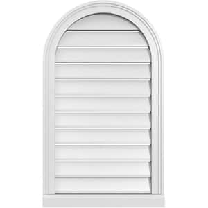 20 in. x 34 in. Round Top Surface Mount PVC Gable Vent: Functional with Brickmould Sill Frame
