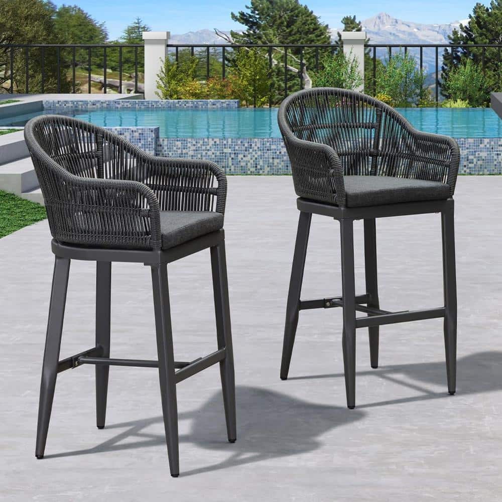 Gray Aluminum Bar Height Armchairs with Cushions