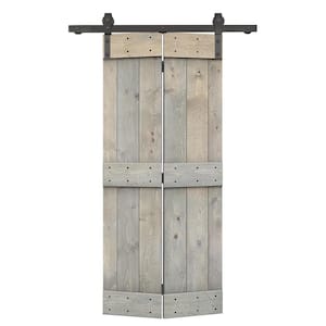 28 in. x 84 in. Mid-Bar Series Smoke Gray Stained DIY Wood Bi-Fold Barn Door with Sliding Hardware Kit