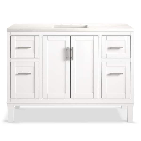 Chesil 48in. Single Sink Freestanding White Bath Vanity with Bianco Bella Quartz Top Assembled