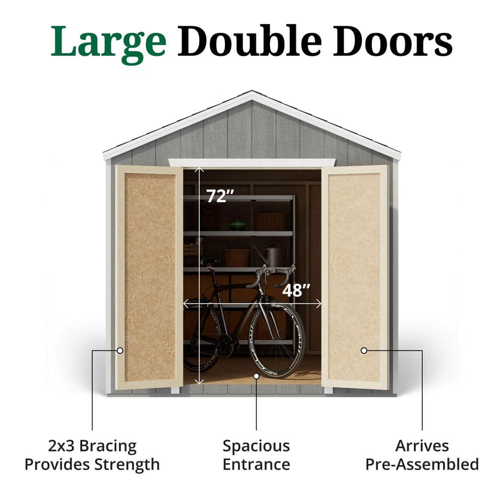 8x8 Gray Wooden Gable Shed Kit with Floor