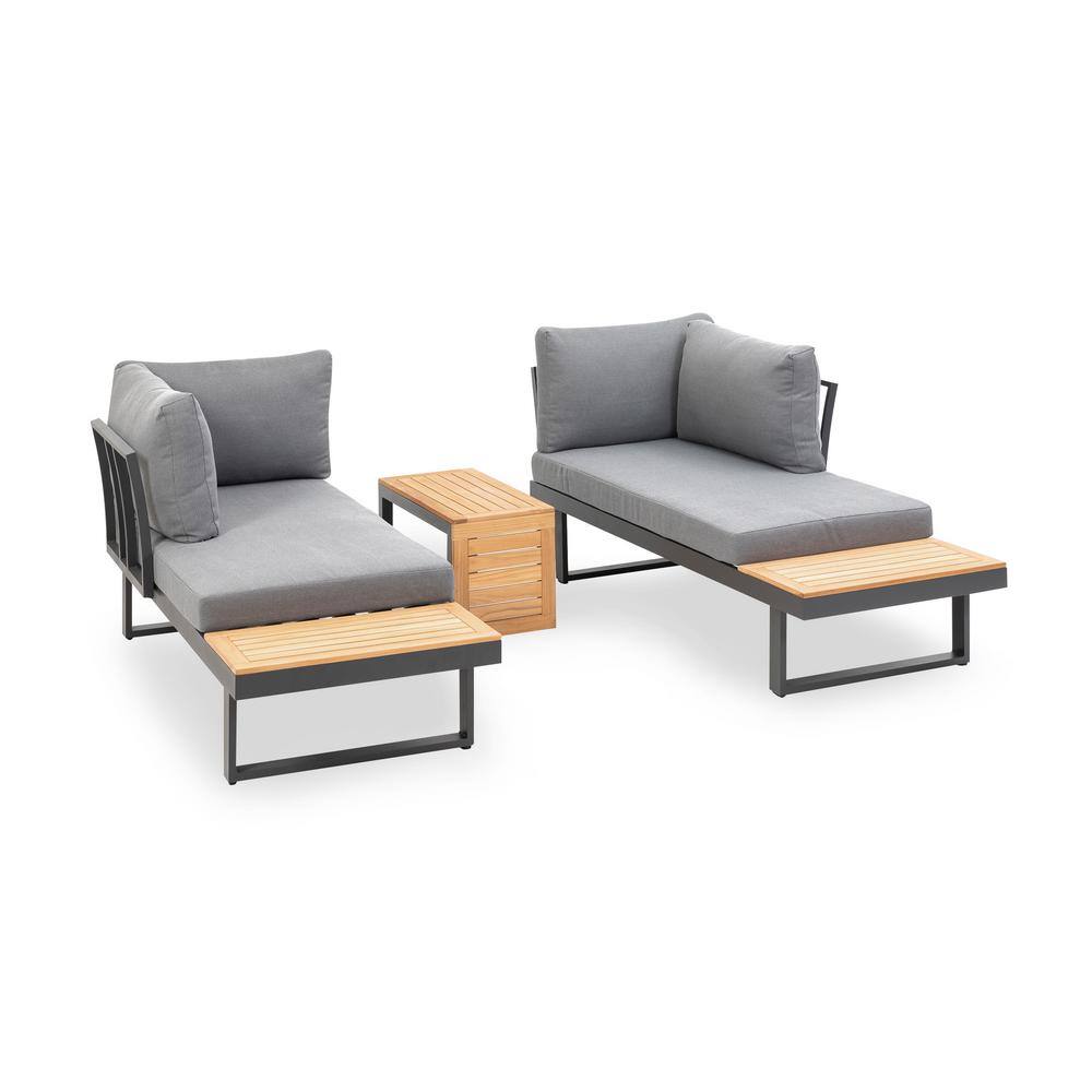 Samara Gray Aluminum and Teak 2-Piece Outdoor Sectional Set