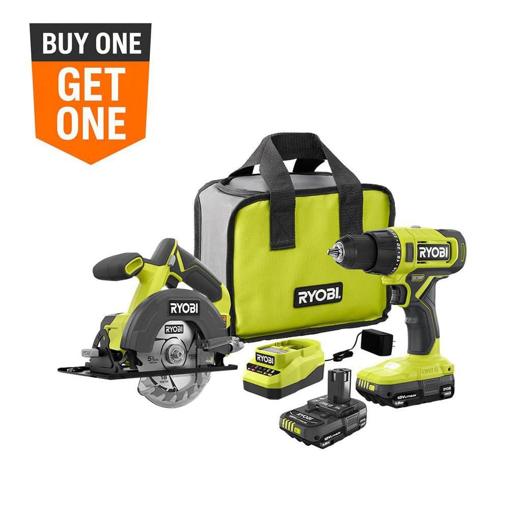 Ryobi ONE+ 18V Cordless 2-Tool Combo Kit w/ Drill, Circular Saw, (2) Batteries, Charger w/ USB Lithium Screwdriver Kit