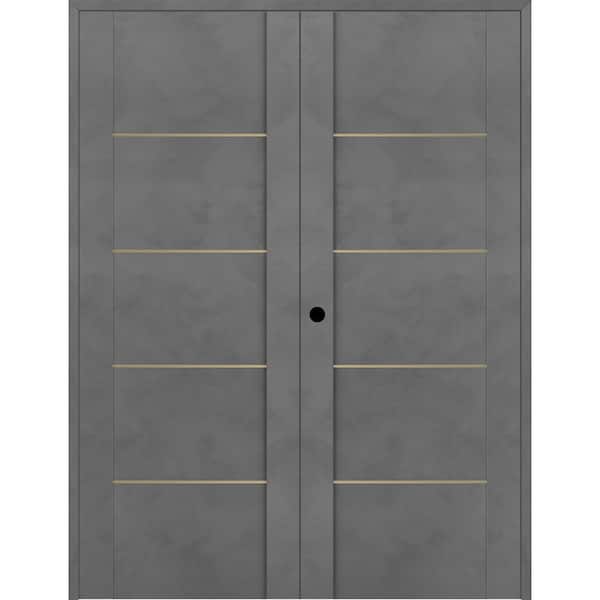 Belldinni Vona 01 4H Gold 60 in. x 80 in. Both Active Dark Urban Wood Composite Double Prehung Interior Door
