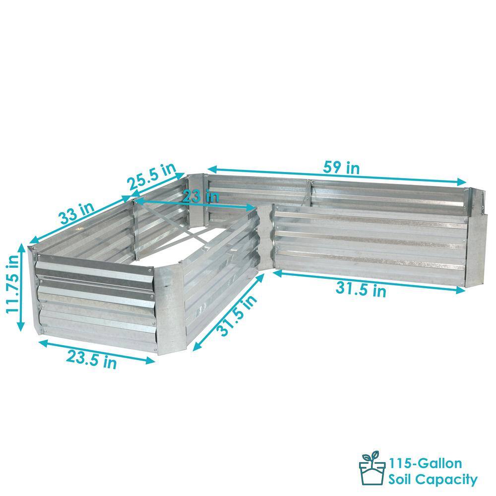 Silver Galvanized Steel L-Shaped Raised Garden Bed