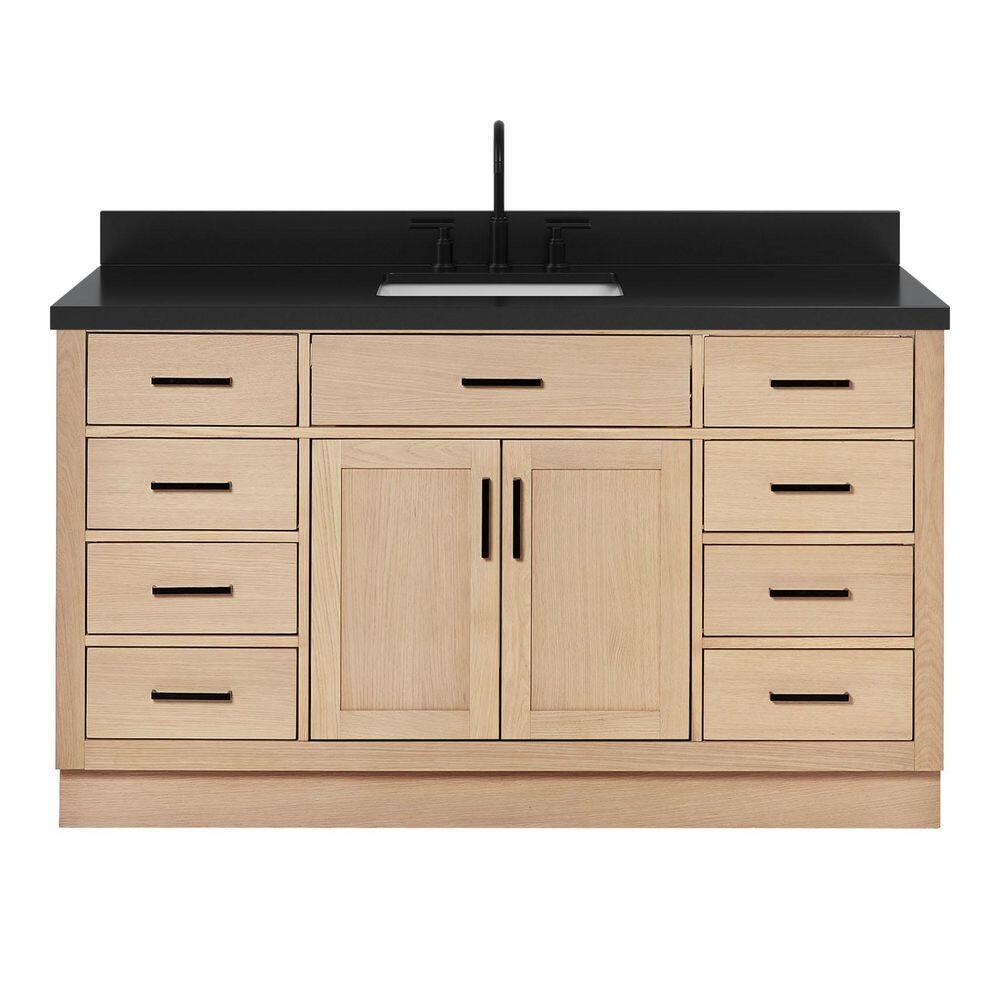 Hepburn 60 in. Single Sink Freestanding Bath Vanity in Oak with Carbon Black Quartz Top price history on PriceWatchPro