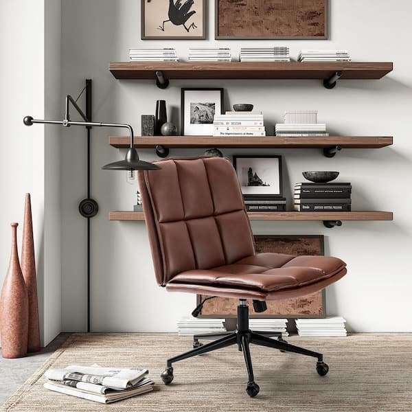 Iris Modern Brown Leather Swivel Tilting Adjustable Height Task Office Chair