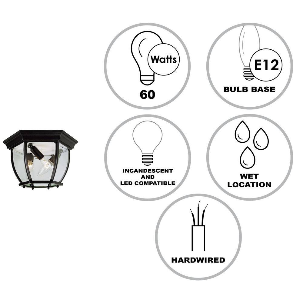 Angelus 11" Black Glass Indoor/Outdoor Flushmount Lantern