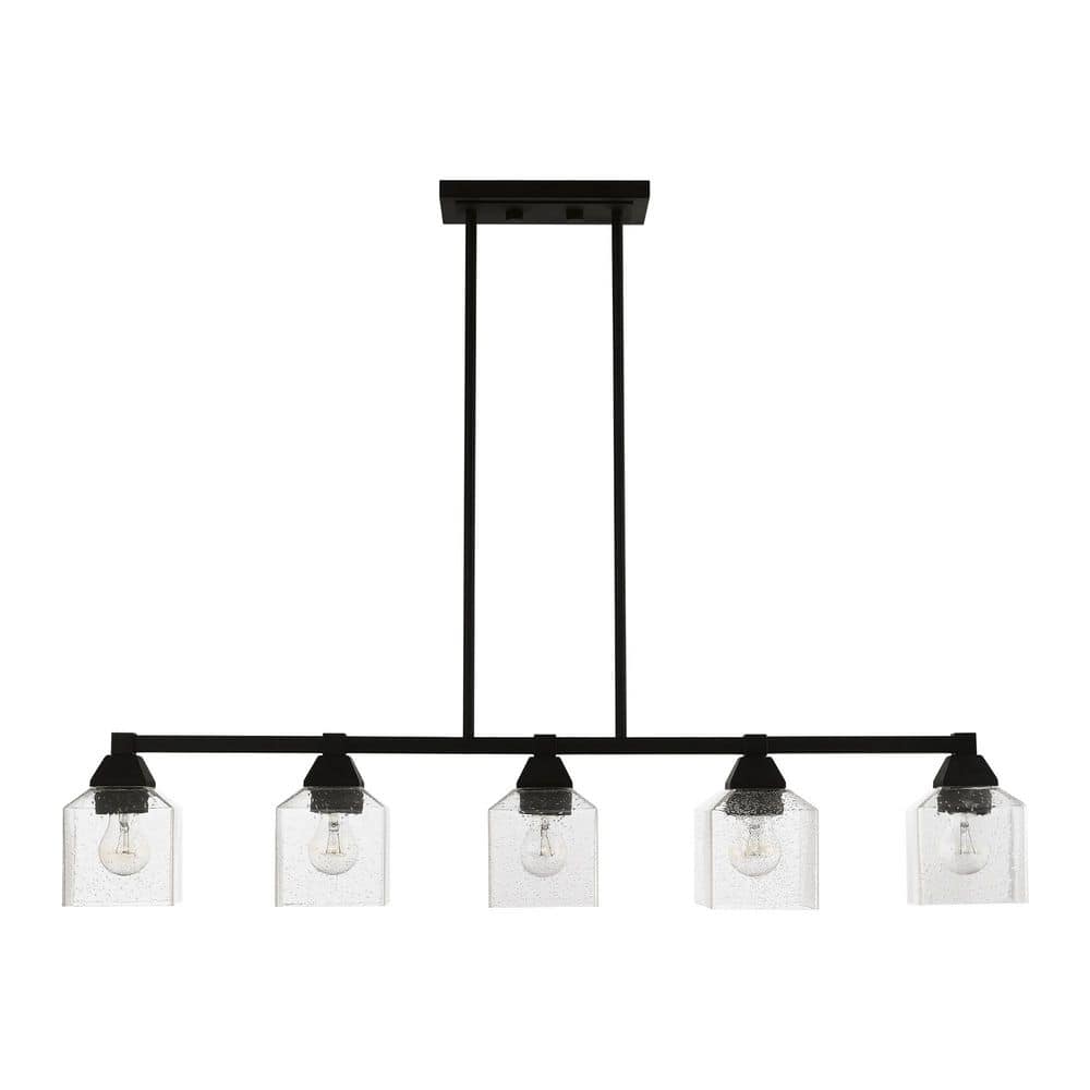 Aragon 5-Light Linear Chandelier in Black with Clear Seeded Glass